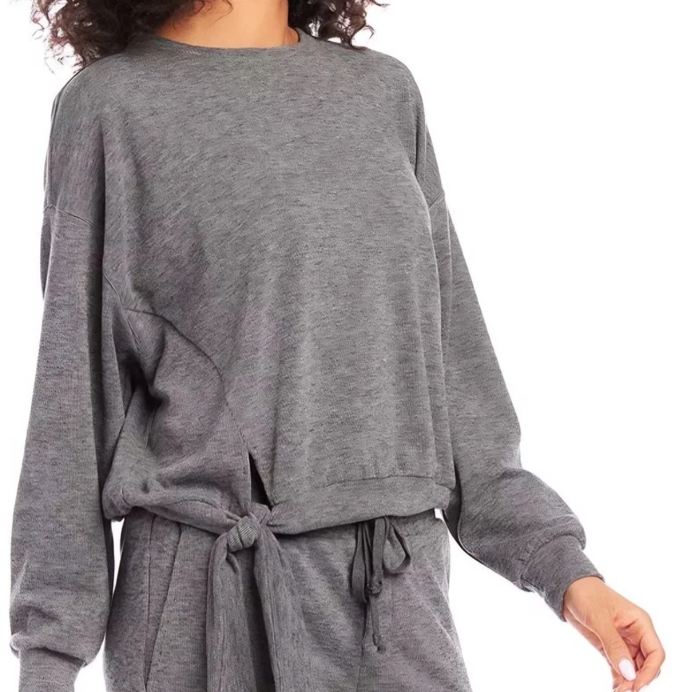 Karen Kane Heather Gray Knit Top With Side TIE - EUC Size Small